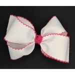 White / Shocking Pink Pico Stitch Bow - 6 Inch